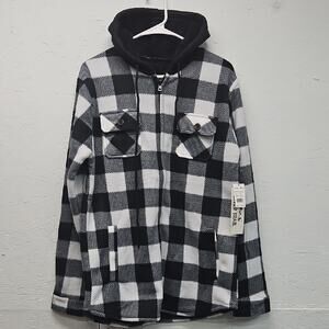 NWT Mens River Trail Black/White Plaid Fleece Lined Hoodie Jacket Medium MSRP$59